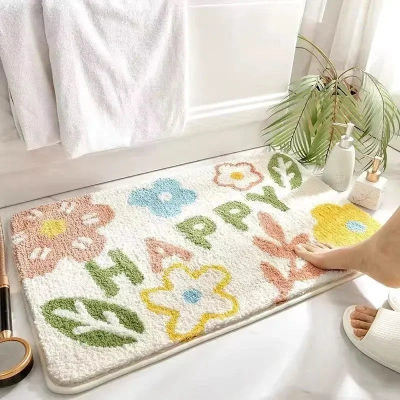 Adorable Kawaii Floral Bathroom Rug 🌸 | 40x60cm Soft & Absorbent Non-Slip Mat 🛁 | Machine Washable Cutie! 🧼