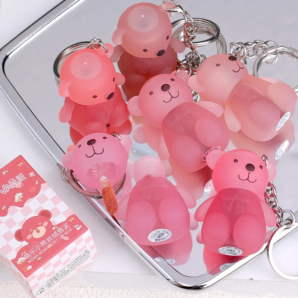 ✨ Adorable Bear Keychain Lip Mud - 12 Fun Colors! 💄 Matte & Waterproof Velvet Lipstick for All Skin Types 🌈 Long-Lasting Lips Makeup! 🐻
