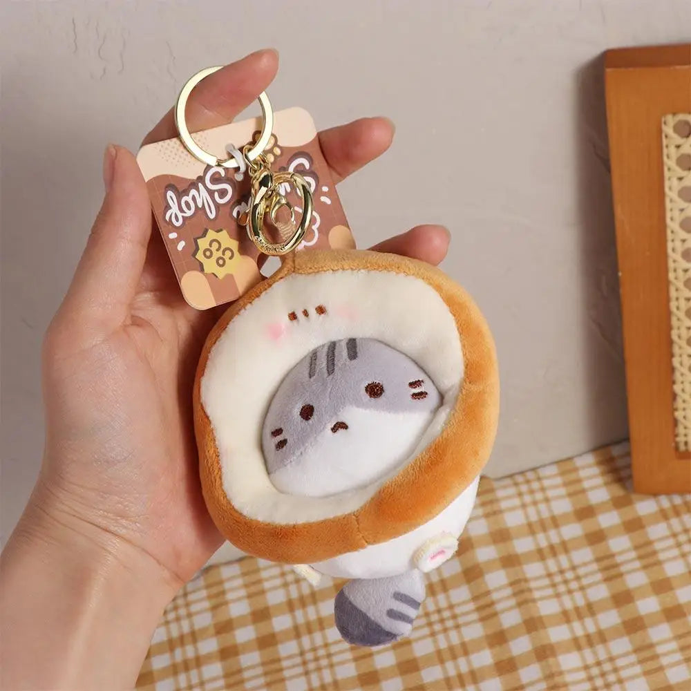 Kawaii Caramel Toast Cat Plush Keychain 🐾🍞 - Adorable Taiyaki & Fried Shrimp Pendant for Food Lovers!