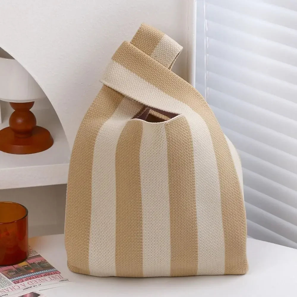 Kawaii Knitted Stripe Wrist Bag 🌈✨ | Adorable Large-Capacity Tote for Trendy Shopping 👜💕