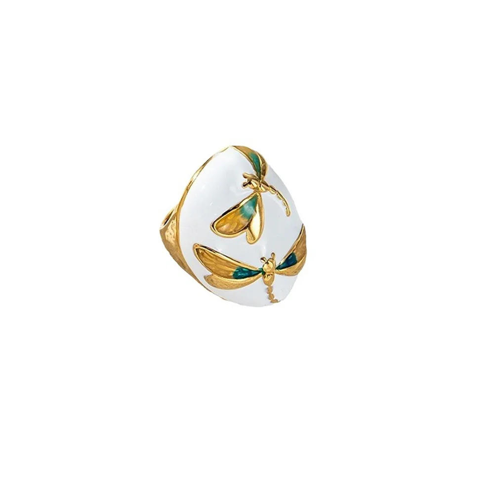 MayRZ Dragonfly Oil Drop Stainless Steel Chunky Ring 14K Gold Plated Unisex Jewelry For Men And Women Cute Accessory 💍🐉✨