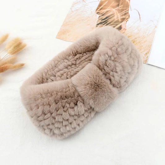 Lux Rex Rabbit Fur Knit Headband For Winter Warmth And Cute Vibes 🧣🐇