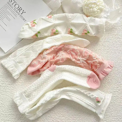 Ruffled White Socks Set 🌸👣 - 5 Pairs of Sweet Cotton Cuties for Spring & Summer! 💖 - Pixie Quill