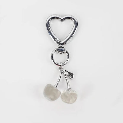 Heart Shaped Resin Cherry Keychain With Lobster Clasp Cute Bag Charm 💖🍒