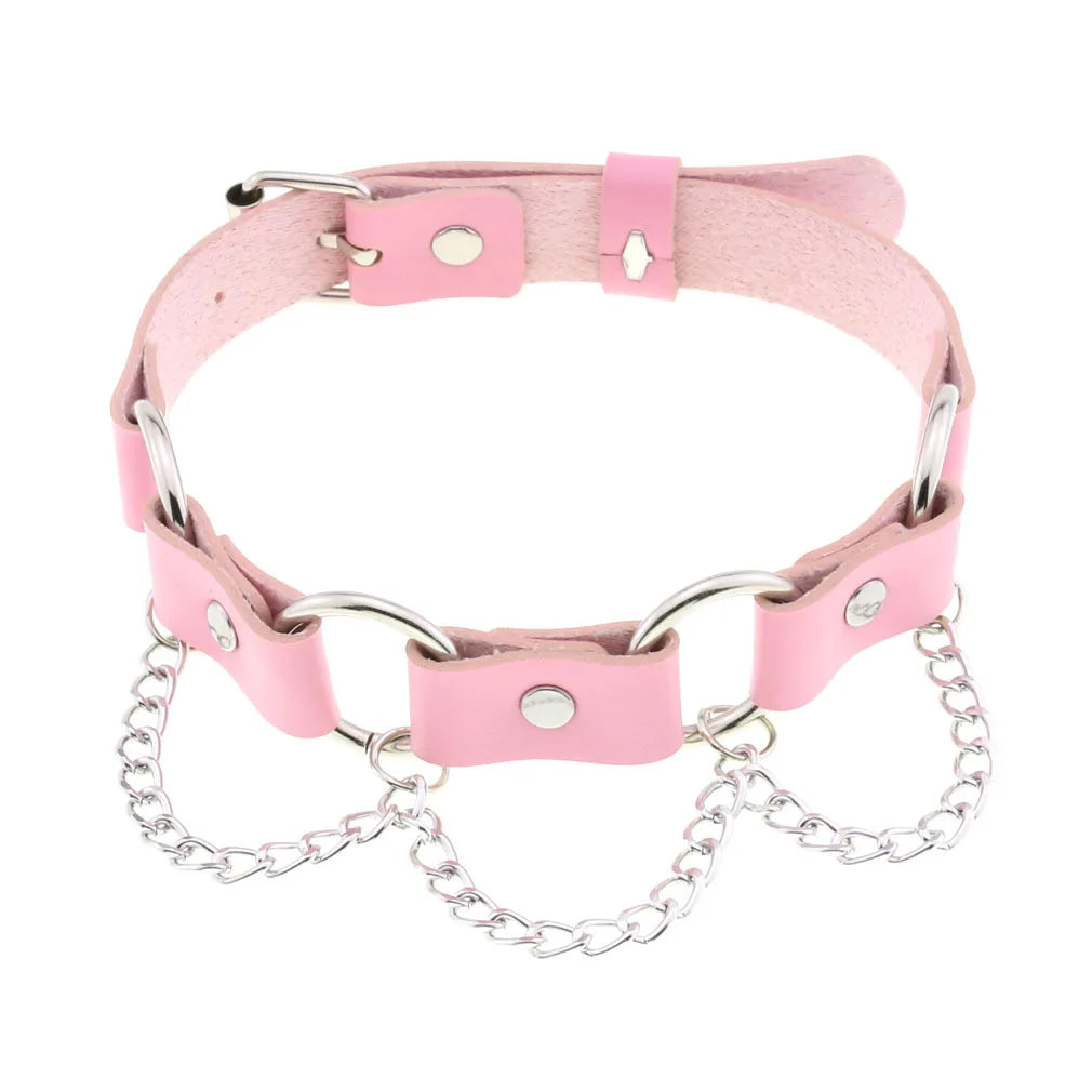 Pink Lace Leather Choker With Heart Pendant, Punk Gothic Style ✨💗