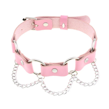 Pink Lace Leather Choker With Heart Pendant, Punk Gothic Style ✨💗