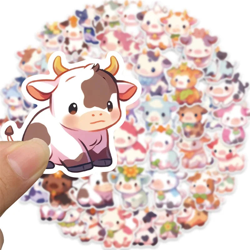 Kawaii Rainbow Cow PVC Stickers 🌈🐮 - 10/30/50PCS Aesthetic Scrapbooking Supplies for Kids! 🎨✨