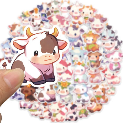 Kawaii Rainbow Cow PVC Stickers 🌈🐮 - 10/30/50PCS Aesthetic Scrapbooking Supplies for Kids! 🎨✨