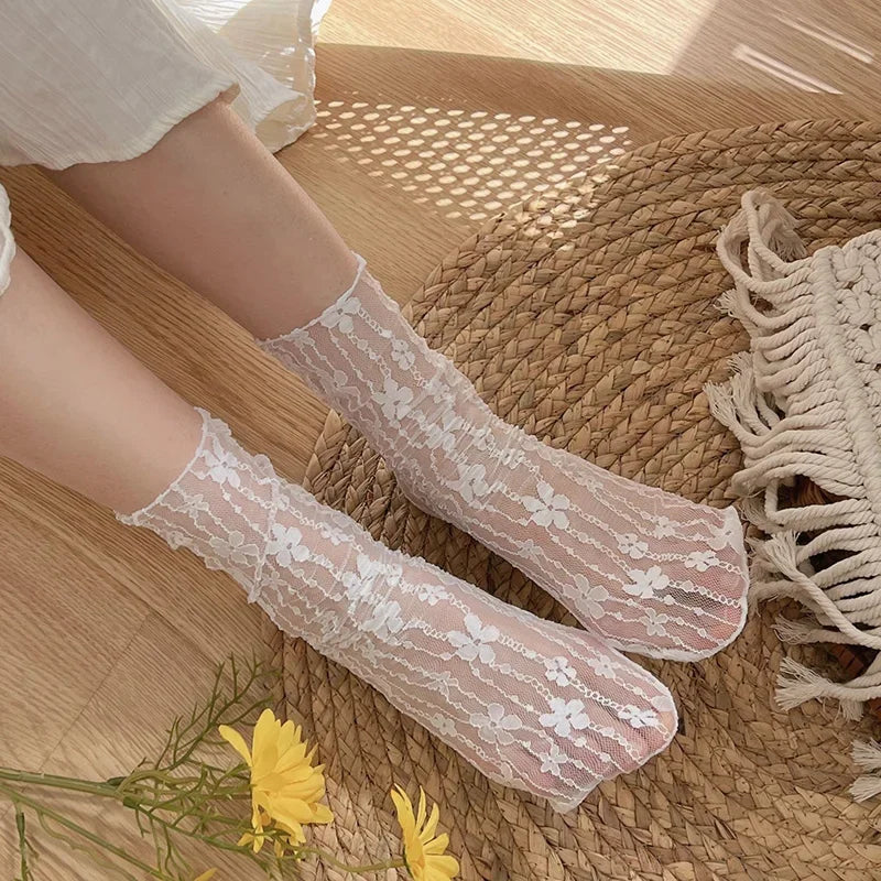 ✨ Whimsical Floral Lace Fishnet Socks 🌸 Soft & Breezy Fun Hosiery for Ladies! 🧦