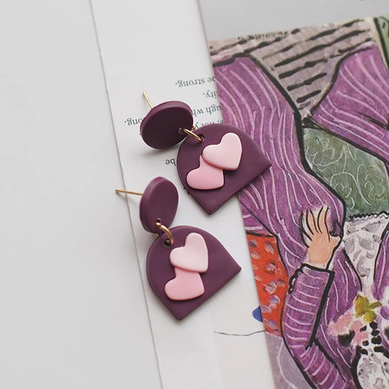 Pastel Fruit Heart Clay Earrings Set Lightweight Dangle for Summer 🍓💖