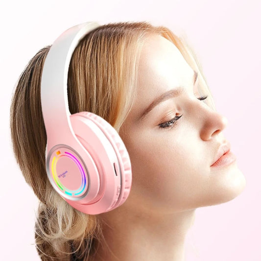 Kawaii Gradient Bluetooth Headphones 🎧✨ | Adorable Wireless Earphones for Girls 🌈🌸 | Foldable Stereo Headset for Gaming & More!