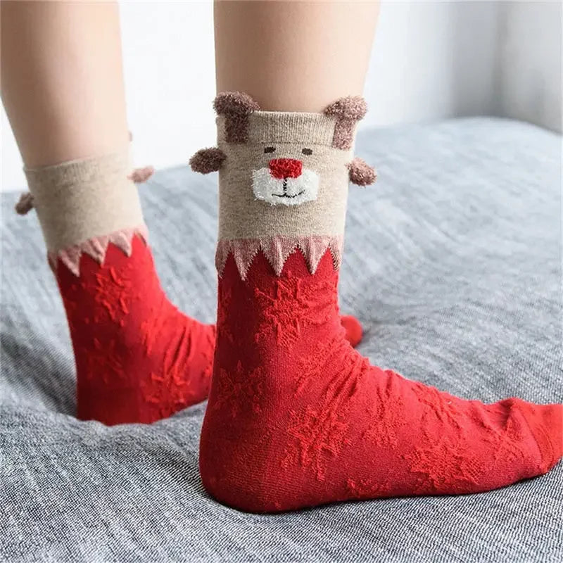 Cozy Two Pair Christmas Socks For Women And Kids Santa Deer Knit Warm 🧦🎄