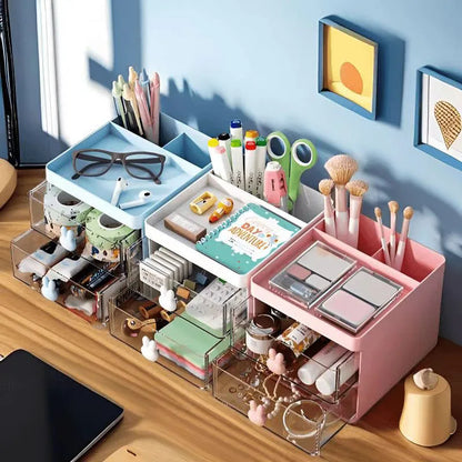 Kawaii Cute Desk Organizer 🧸✨ | Adorable Storage Box with Drawers for Pens, Makeup & More! 🌈📚
