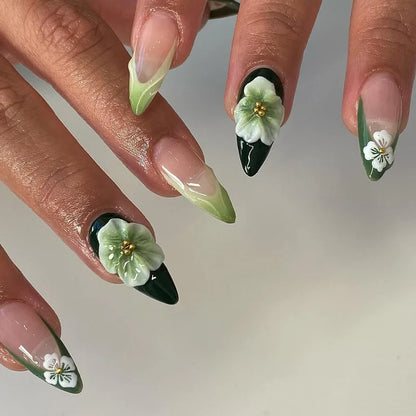 Kawaii Tropical Flower Press-On Nails 🌺✨ | 24PCS Colorful 3D Butterfly & Shell Art 💅🌈