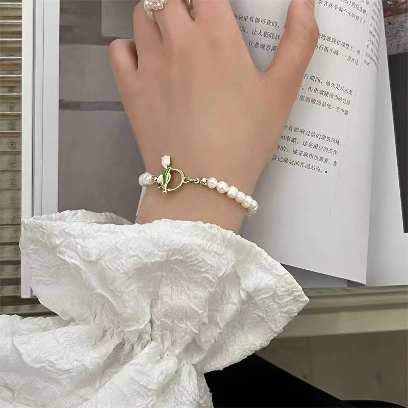 Charming Kawaii Tulip Pearl Bracelet 🌸✨ | Sweet & Elegant Jewelry for Women 🎀💕