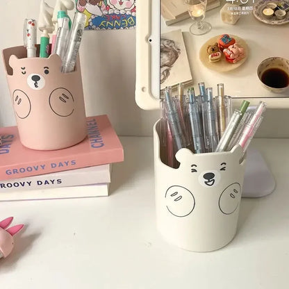 Kawaii Bear Multifunctional Pen Holder 🐻✨ - Adorable Makeup Brush & Phone Organizer for Students! 🖊️💖