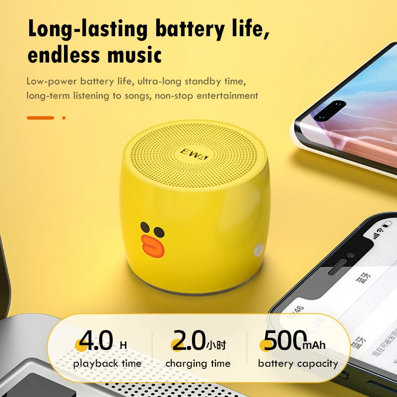 Kawaii EWA LINE A103 Mini Wireless Bluetooth Speaker 🎶✨ - Cute Metal Design, Super Long Play Bass 🌈💛