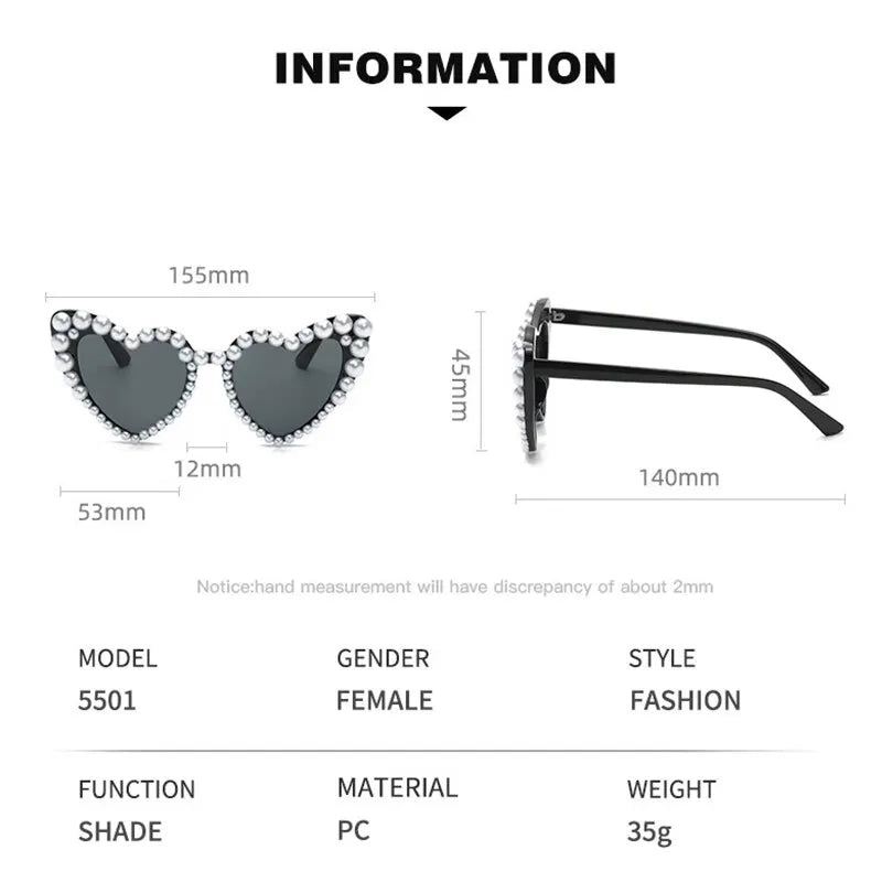Kawaii Heart-Shaped Shimmering Pearl Sunglasses 💖✨ - Trendy Bling Casual Eyewear for Women 🌸🕶️