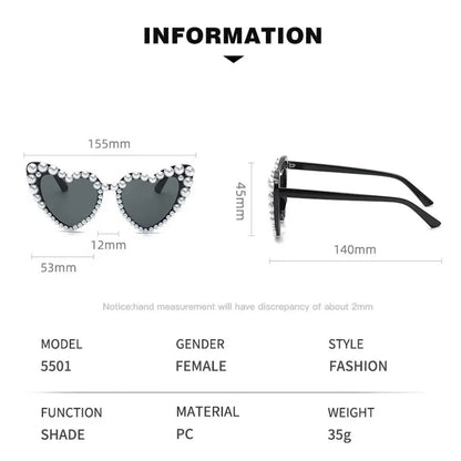 Kawaii Heart-Shaped Shimmering Pearl Sunglasses 💖✨ - Trendy Bling Casual Eyewear for Women 🌸🕶️
