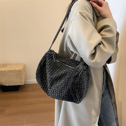 Kawaii Denim Crossbody Bag 🎀 | Stylish Zipper Shoulder Bag for Women 👜✨ | High Capacity & Soft Design! 🌈