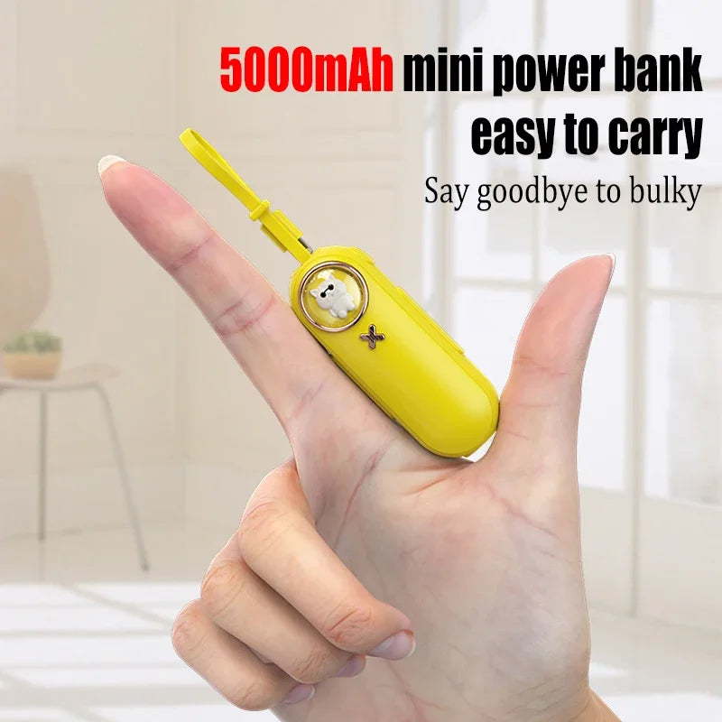 Kawaii 5000mAh Mini Power Bank 🌈 Cute Cartoon Design with Built-in Cable for Universal Phones 📱✨