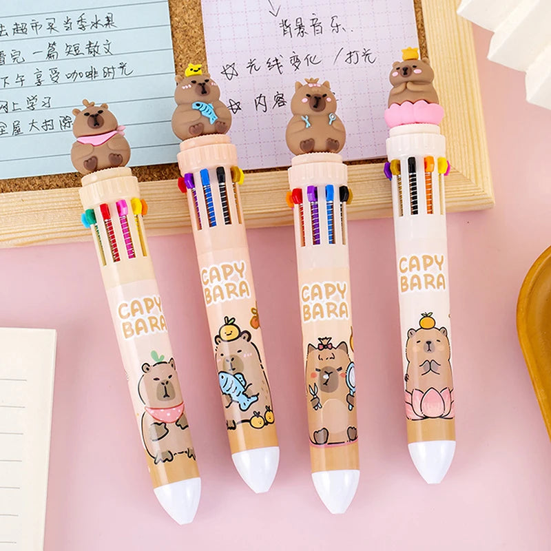 Kawaii Capybara Colorful Pens 🐾✨ | 10 Cute Ballpoint Pens for School & Office 💖🎨 | Adorable Stationery Gifts for Students
