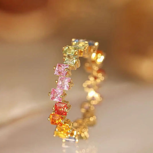 Whimsical Kawaii Adjustable Colorful Zircon Ring 🌈✨ | Trendy Geometric Crystal Jewelry for Women 💖🎉