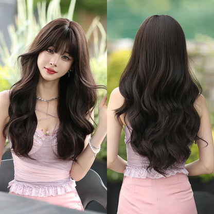 Kawaii Dreamy Sakura Pink Wavy Wig 🌸✨ | High-Density Curly Hair with Bangs for Sweet Girls 💖🎀