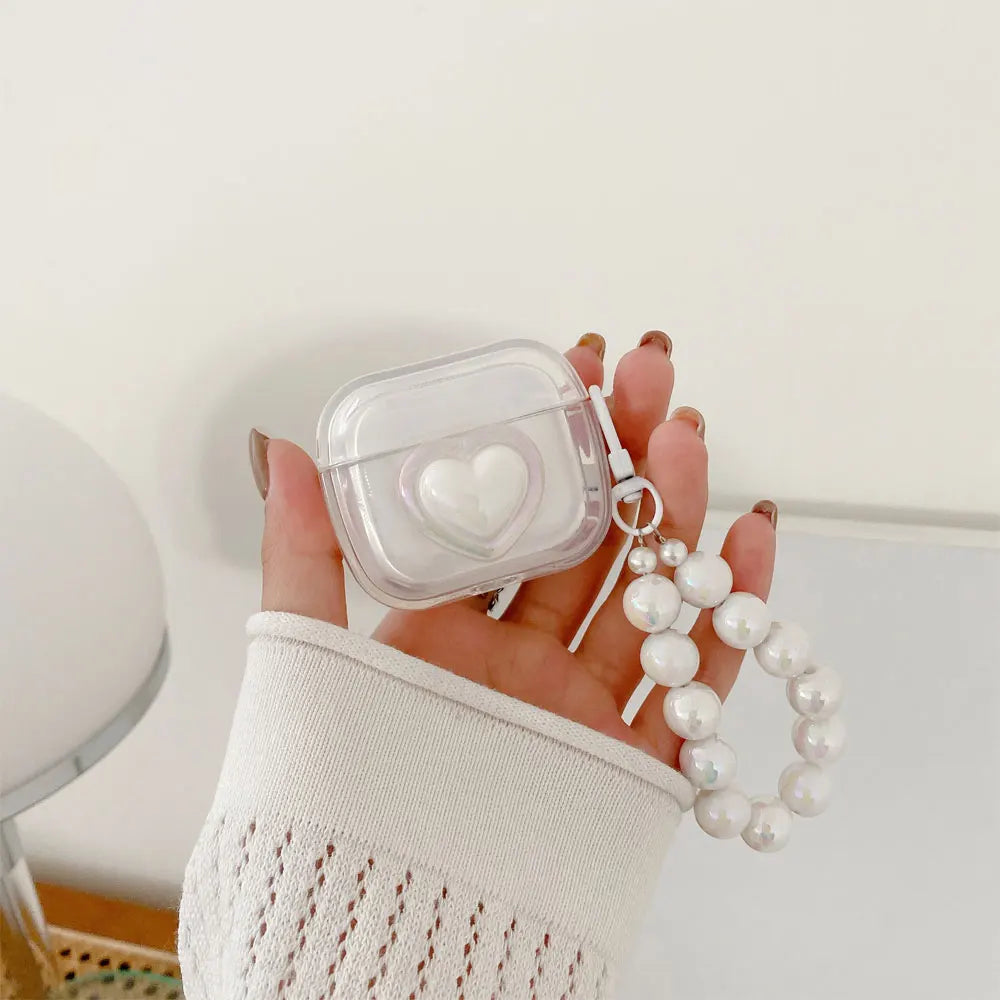 💕 Adorable Heart Case for AirPods 🎧✨ with Charming Pearl Keychain 🌟 - Pixie Quill