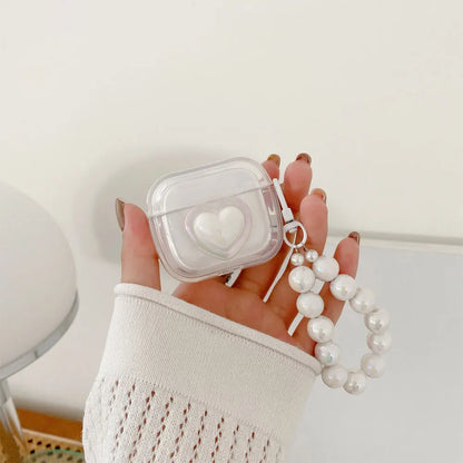 💕 Adorable Heart Case for AirPods 🎧✨ with Charming Pearl Keychain 🌟 - Pixie Quill