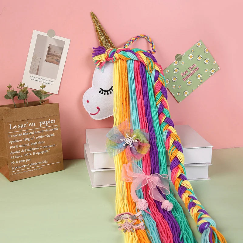 Kawaii Unicorn Hair Clip Organizer 🌈✨ Wall Hanging Storage for Girls' Room Decor 🎀 Bohemian Tassel Art