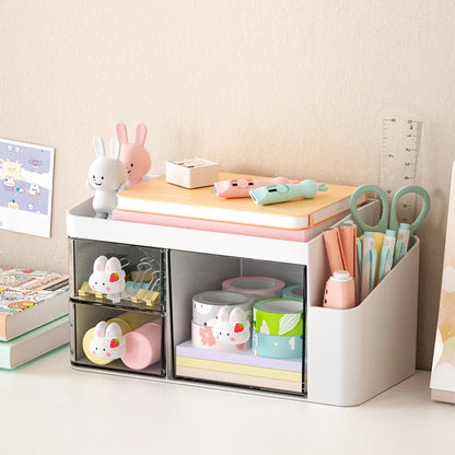 Kawaii Clear Desk Organizer 🌈✨ - Cute Multi-Functional Storage Box for Stationery & Accessories! 🐶💖