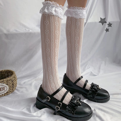 Chic Split Toe Socks With Strappy Lace Fishnet Stockings JK Lolita Knee High 😺🧦✨
