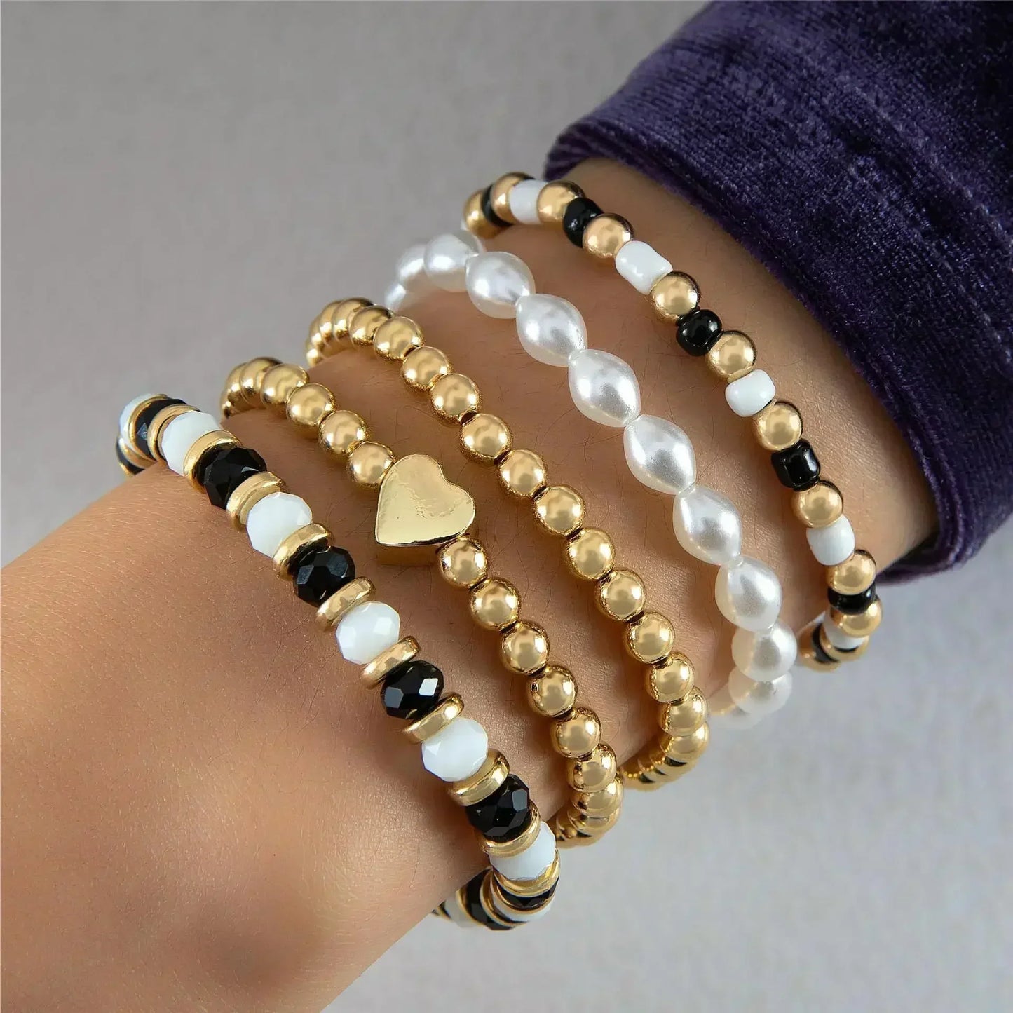 Whimsical Boho Star & Daisy Pearl Charm Bracelet Set 🌼✨ - Adjustable Eight-Piece Bangle for Fashionistas!