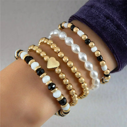 Whimsical Boho Star & Daisy Pearl Charm Bracelet Set 🌼✨ - Adjustable Eight-Piece Bangle for Fashionistas!