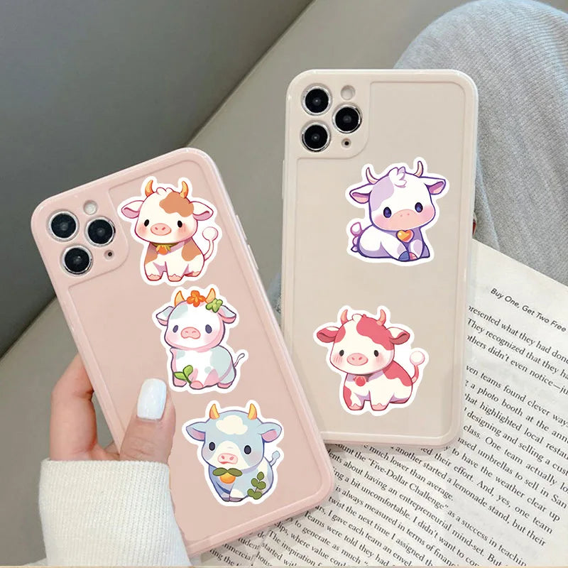 Kawaii Rainbow Cow PVC Stickers 🌈🐮 - 10/30/50PCS Aesthetic Scrapbooking Supplies for Kids! 🎨✨