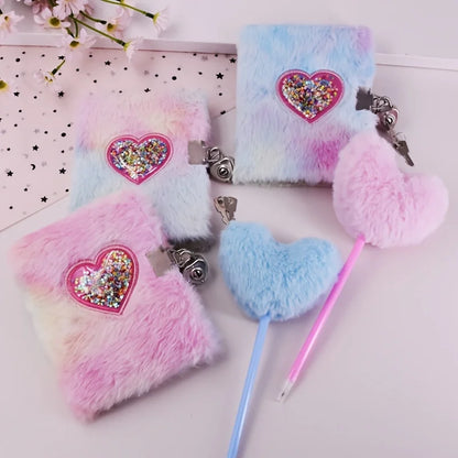 Heart Shaped Notebook Set With Plush Diary And Heart Pen 📝💖 Cute School Gift