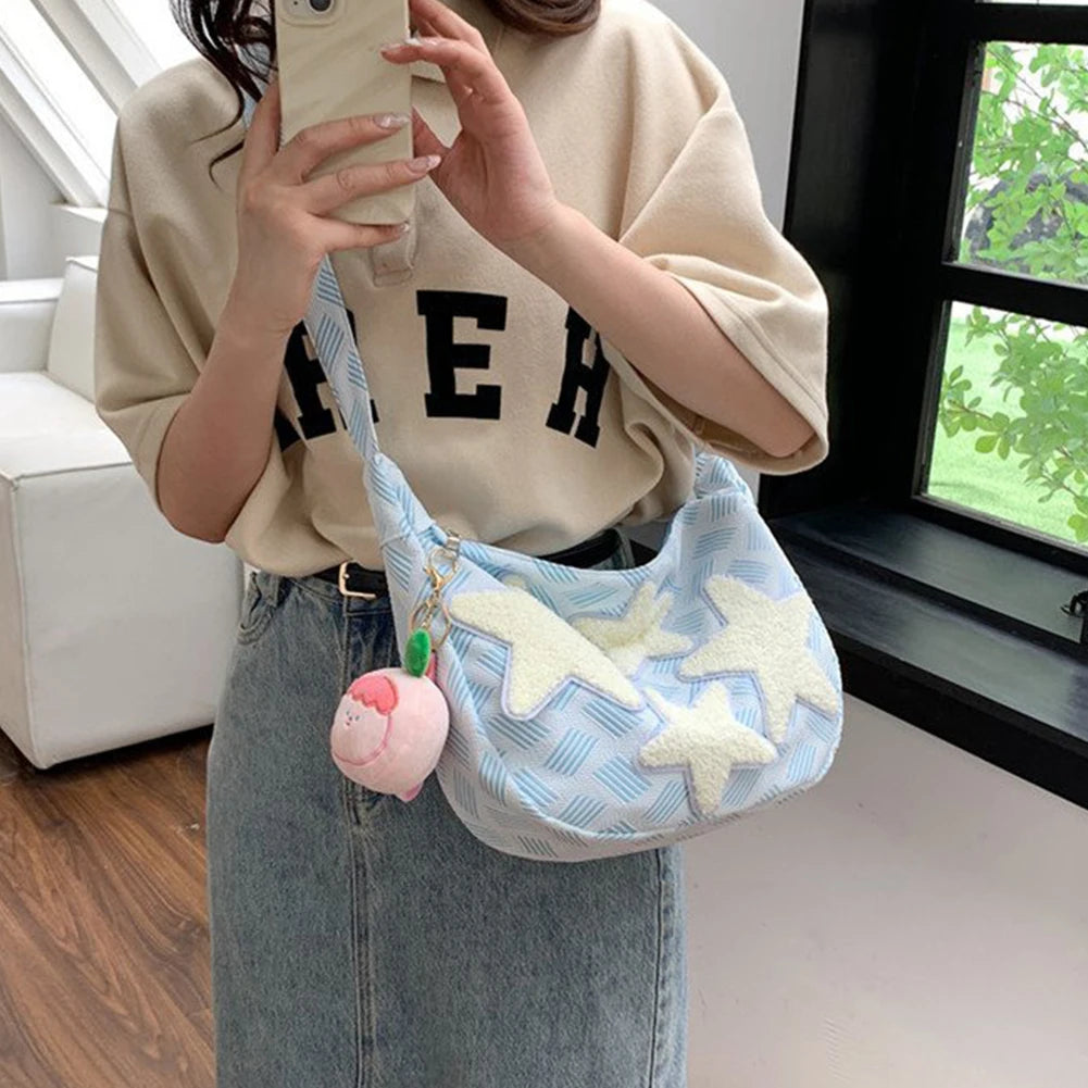 ✨ Kawaii Canvas Dumpling Messenger Bag 🌙 Cute Star-Embroidered Crossbody 💖