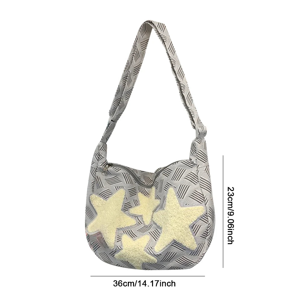 ✨ Kawaii Canvas Dumpling Messenger Bag 🌙 Cute Star-Embroidered Crossbody 💖
