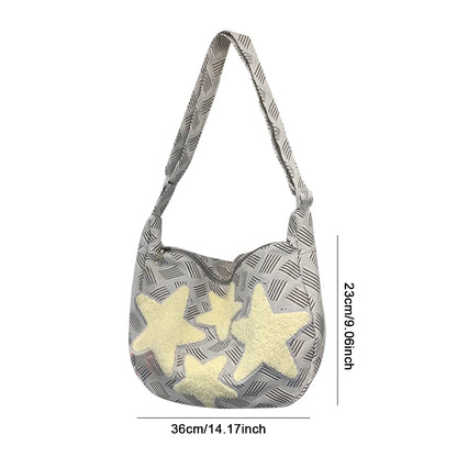 ✨ Kawaii Canvas Dumpling Messenger Bag 🌙 Cute Star-Embroidered Crossbody 💖