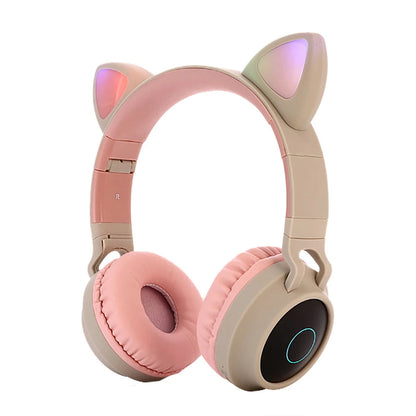Kawaii Cat Ear Bluetooth Headphones 🎧💖 LED Light-Up Earphones with Mic for Girls & Kids - Perfect Gift! 🎁✨