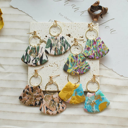 Pastel Marble Shield Polymer Clay Drop Earrings With Brass Ring Charm 💗✨
