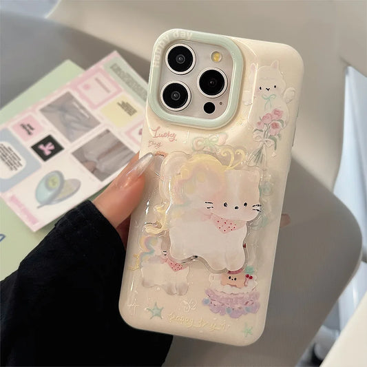 Adorable Cat Angel 🌟🌼 with Bow & Butterfly Soft Phone Case 🌈 for iPhone 11/12/13/14/15 Pro Max