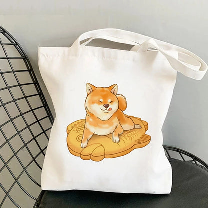 Shiba Inu Delight 🐶✨ Adorable Canvas Tote for Fun-filled Adventures! 🎉💖 - Pixie Quill