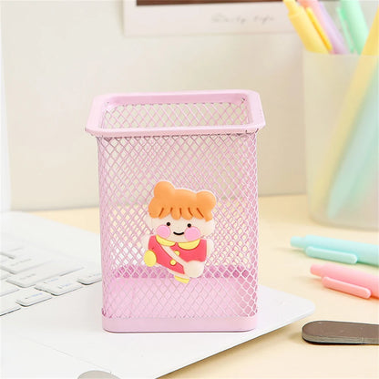 Kawaii Heart-Shaped Pen Holder 🌸 Cute Cartoon Organizer for Desk 🌈 Perfect Student & Office Decor ✏️✨