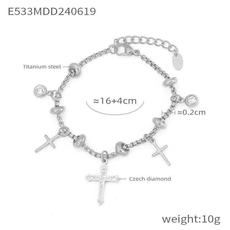 Kawaii Moon & Heart Stainless Steel Charm Bracelet 🌙💖 | Cute Luxury Jewelry Gift for Women 🎁✨