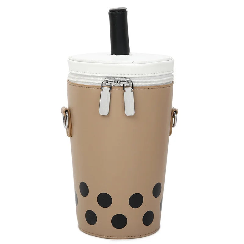 Kawaii Cartoon Milk Tea Crossbody Bag 🍵✨ - Chic PU Bucket Shoulder Bag for Women, Luxury Mobile Phone Carrier! 👜💕