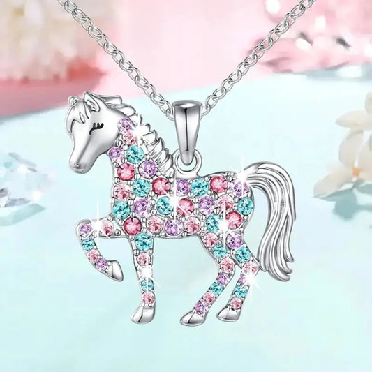 Kawaii Colorful Unicorn Crystal Pendant Necklace 🦄✨ - Adorable Jewelry Gift for Kids!