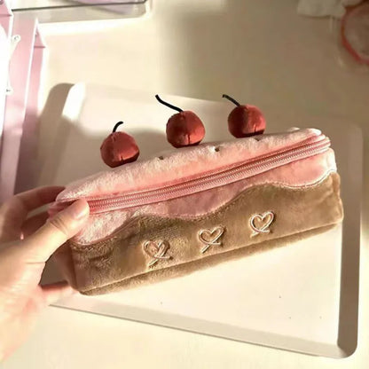 Adorable Plush Cherry Cake Pencil Case 🍒✨