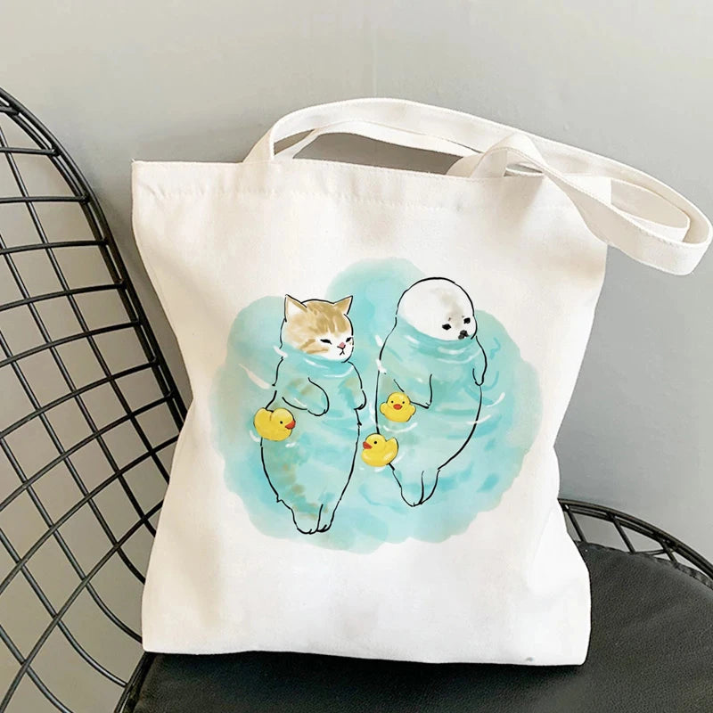 ✨ Cute Cat Manga Tote Bag 🐾 Fun Canvas Shopper for All Your Adventures! 👜 - Pixie Quill